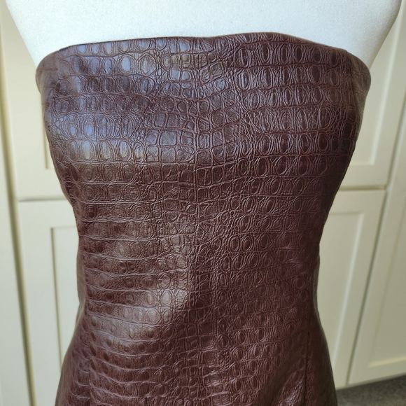 7 For All Mankind Strapless Dress Brown Faux Leather Snakeskin Print Sexy Medium - Picture 3 of 13